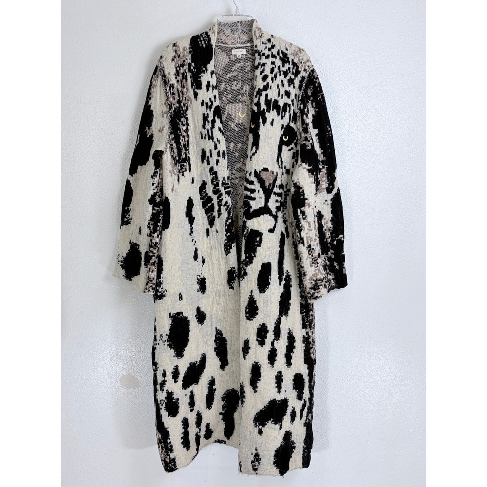 Pilcro Anthropologie Leopard Intarsia Longline Duster Cardigan L/XL